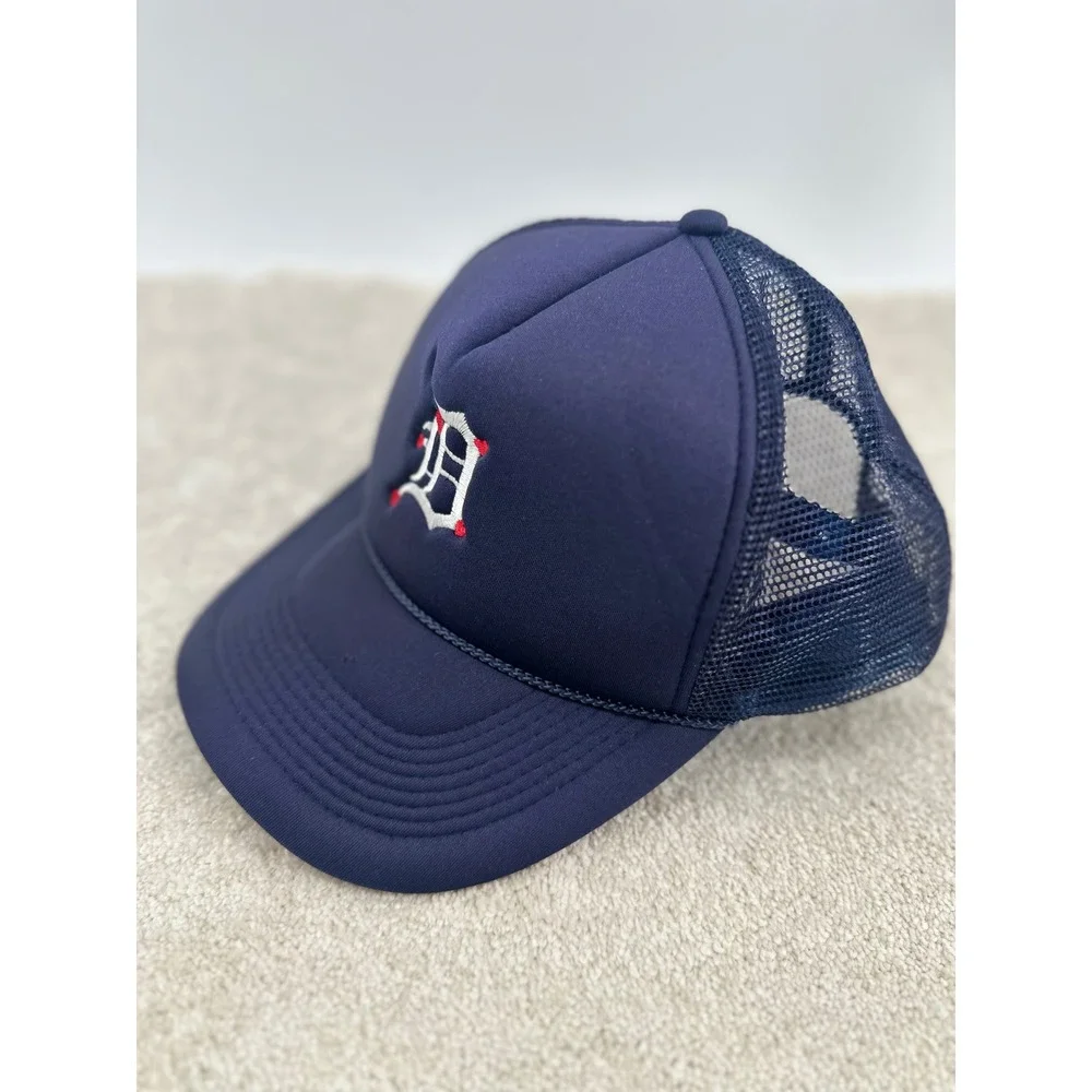 Detroit Baseball Hat Cap Snap Back Navy Trucker Embroidered Hearts D Logo NISSUN